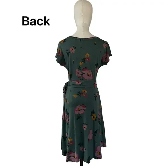 Toad and Co Floral Green Faux Wrap with Tie Waist Dress Size XS - Picture 8 of 15